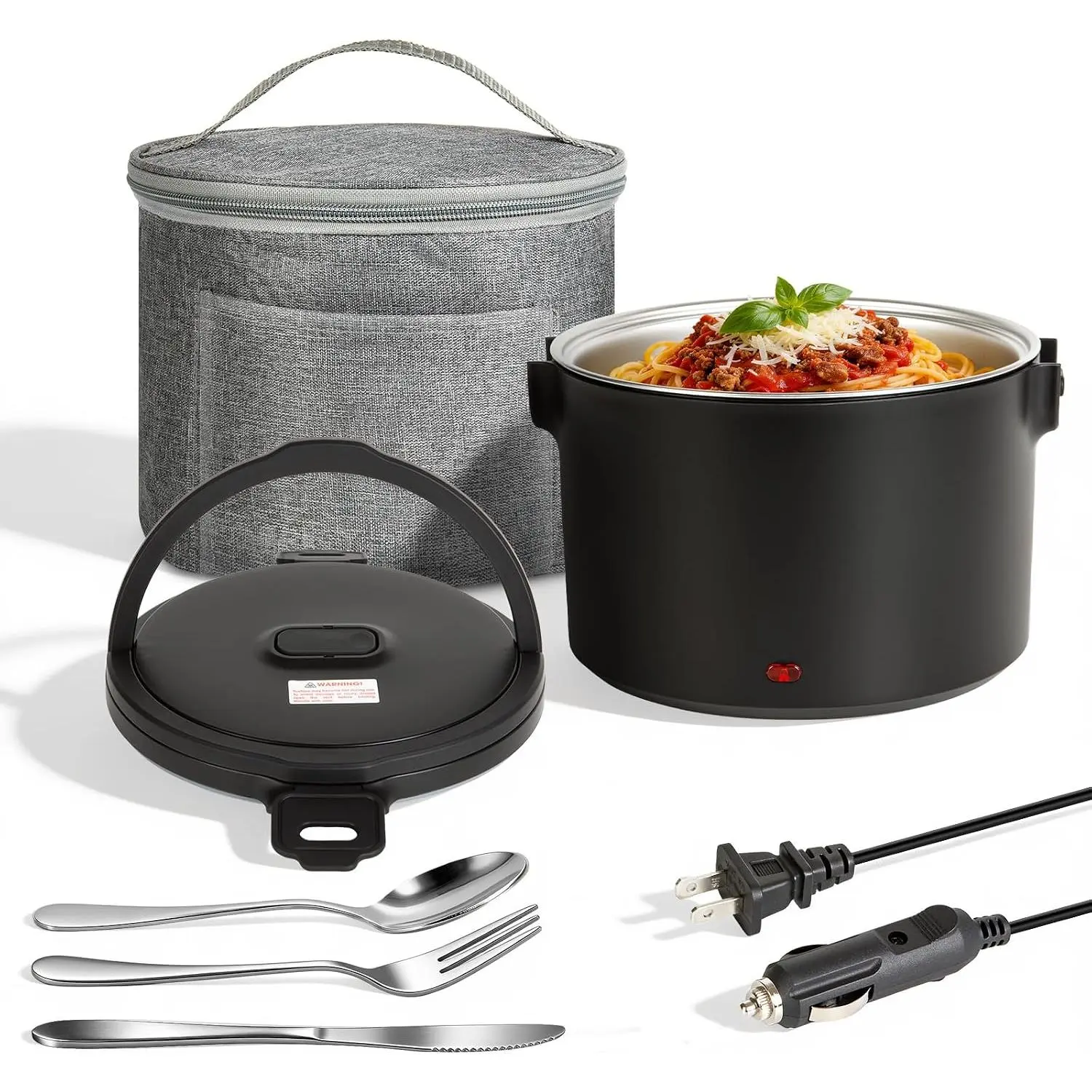 Electric Lunch Box, 100W Portable Travel Lunch Warmer for Warm Food, Dual Voltage 12V/24V/110V, Black Household Appliance