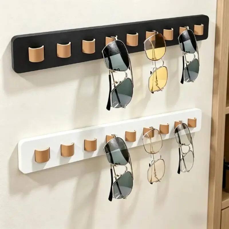 Wall Mounted Wooden Sunglasses Holder, 9 Slots Eyeglasses Display Storage Rack, No Drilling Eyewear Organizer for Wall, Home Decor Glasses Hanger for Sunglasses, Reading Glasses, Keys
