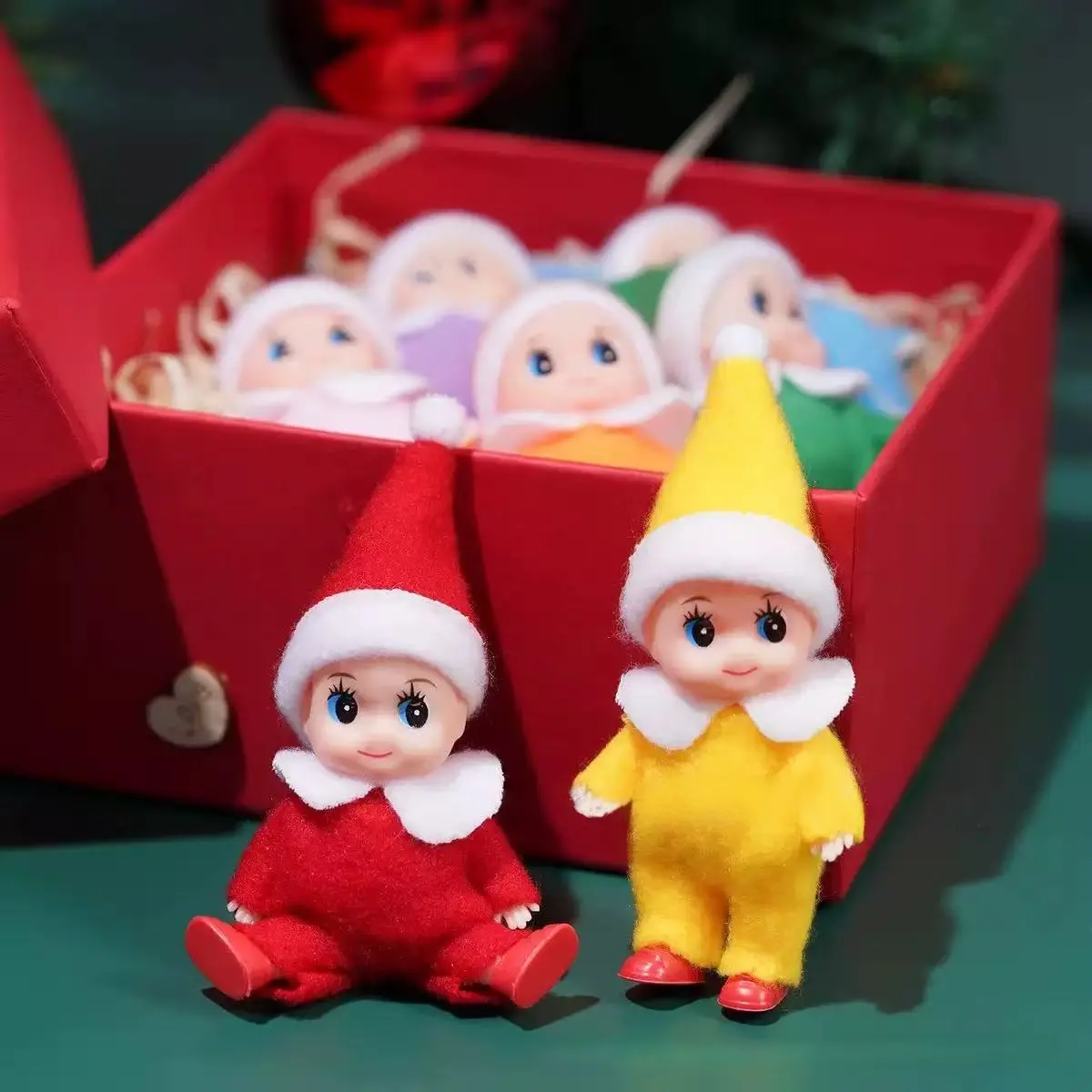 Traditional Christmas Elf Doll Set, Fabric and PVC Crafted Collectible Figurine, Perfect for Shelf Display, Holiday Decor, Year-Round Indoor Decoration
