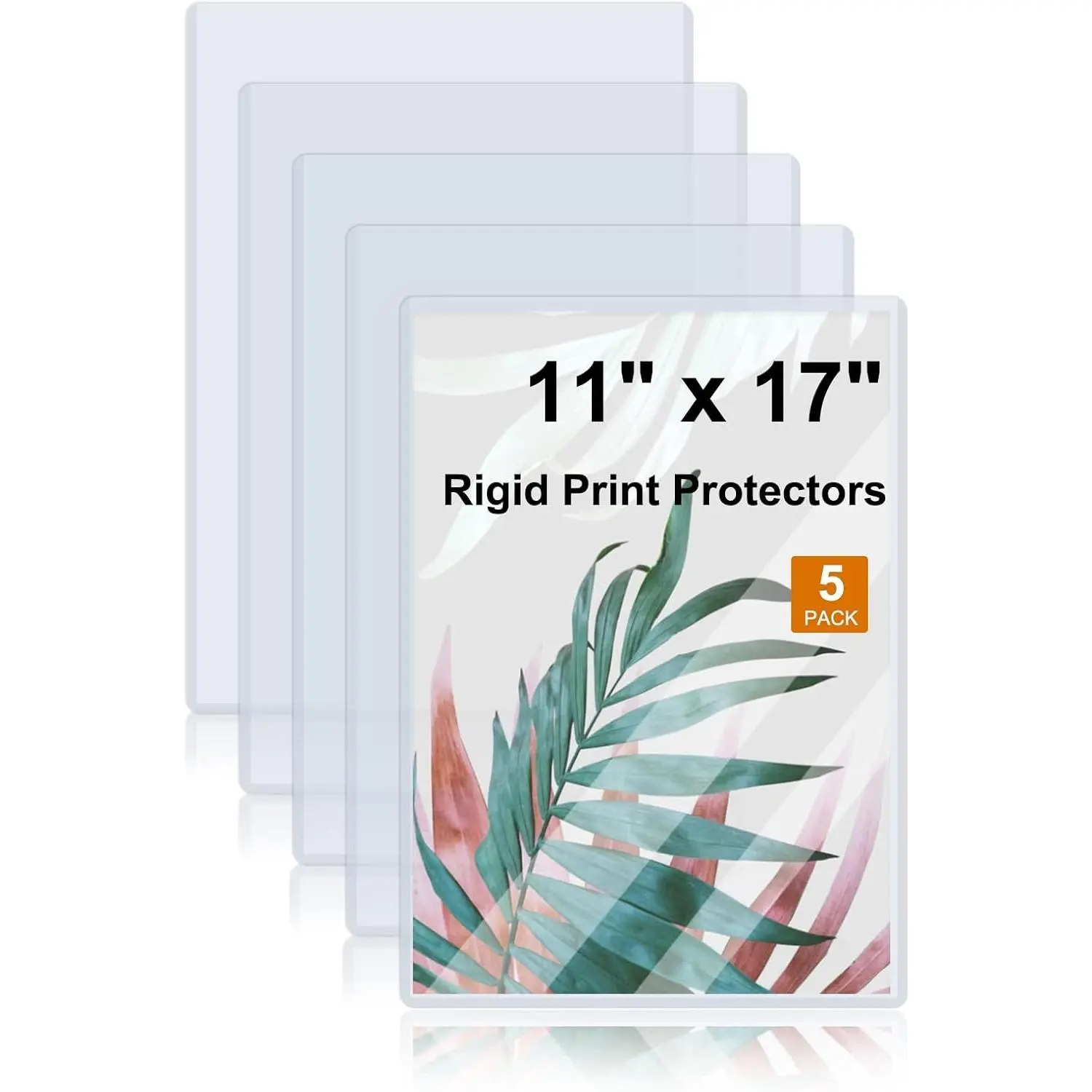 5 Pack 11" x 17" Rigid Print Protectors, Clear Waterproof Hard Plastic Sheet Protectors for Documents, Photos, Paper and Certificates