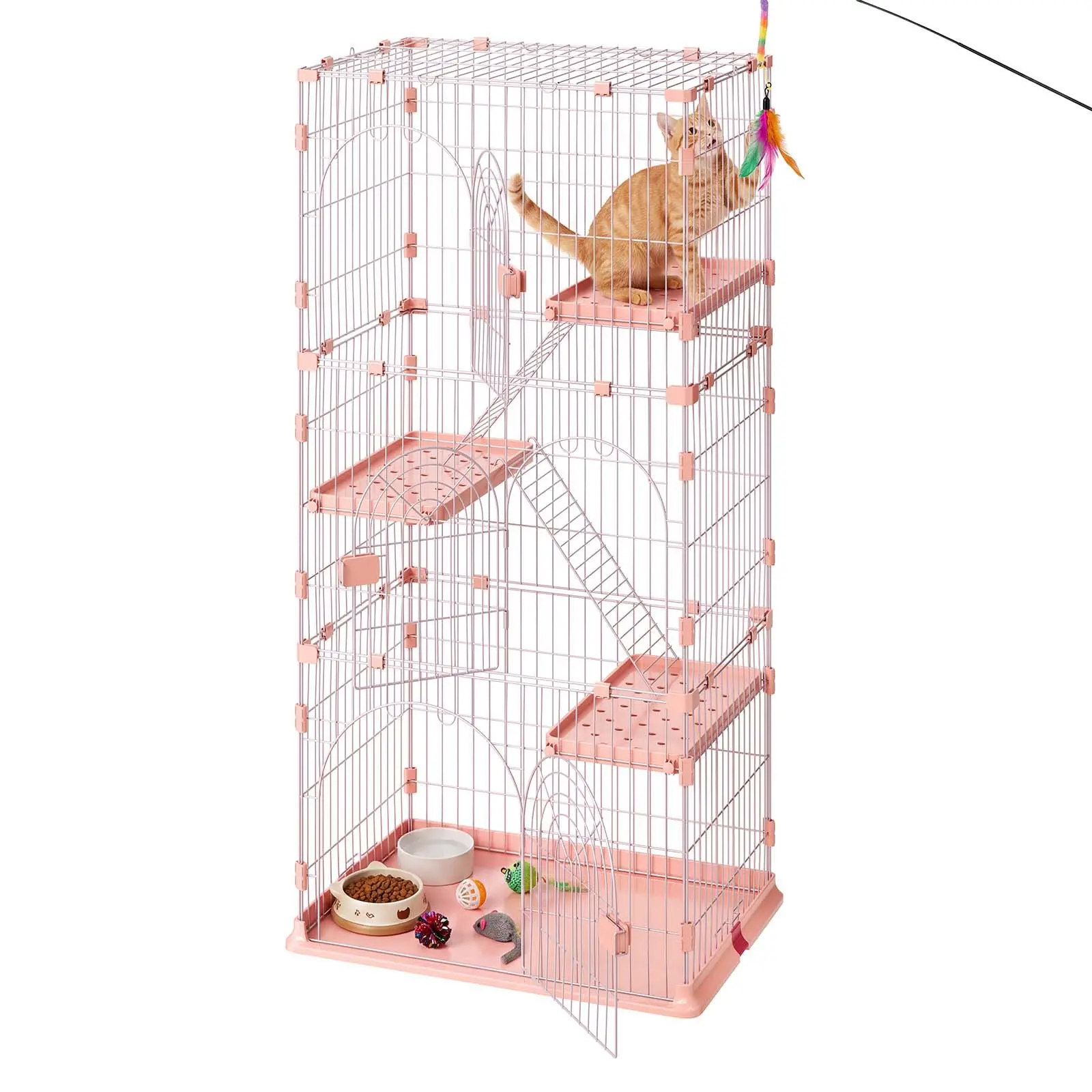 【DealsForYouDays】VEVOR Cat Cage 4-Tier 33.07"x23.82"x64.37" DIY Cat Playpen with Ladders, Indoor Enclosure Detachable Metal Wire Kennel Crate, Large Exercise Place for 1-2 Cats, Kittens, Ferrets, Small Animals, Pink