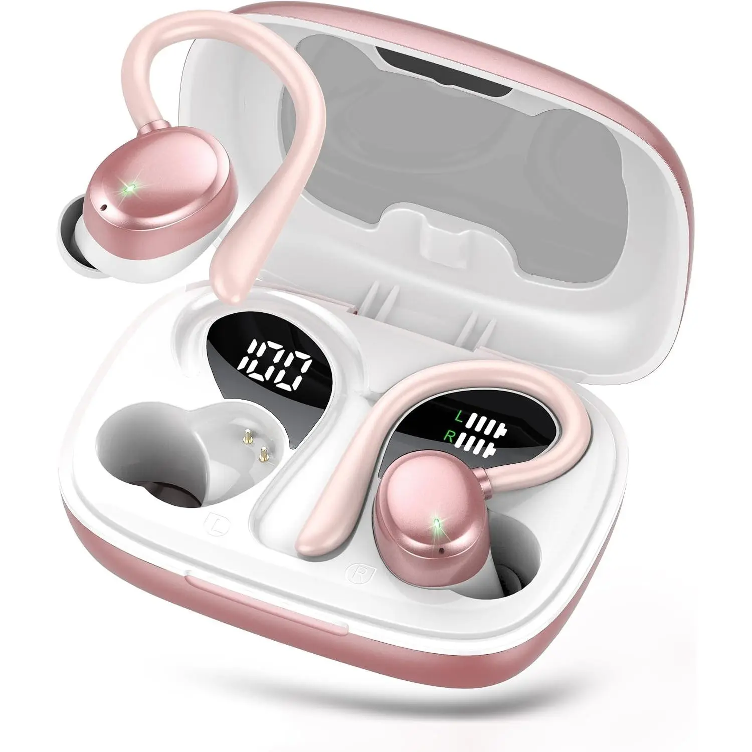 Bluetooth Headphones Wireless Earbuds with Earhooks, 72Hr Playtime, Wireless Charging Case & Digital Display, Deep Bass 2.0, IPX7 Waterproof Sport Ear Buds for Android iOS WorkoutGift