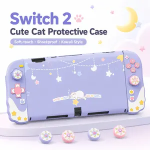 Compatible with Nintendo Switch 2 + Cute Cat + Protective Case Set + Joy-Con Grip Sleeves + Thumb Grip Caps