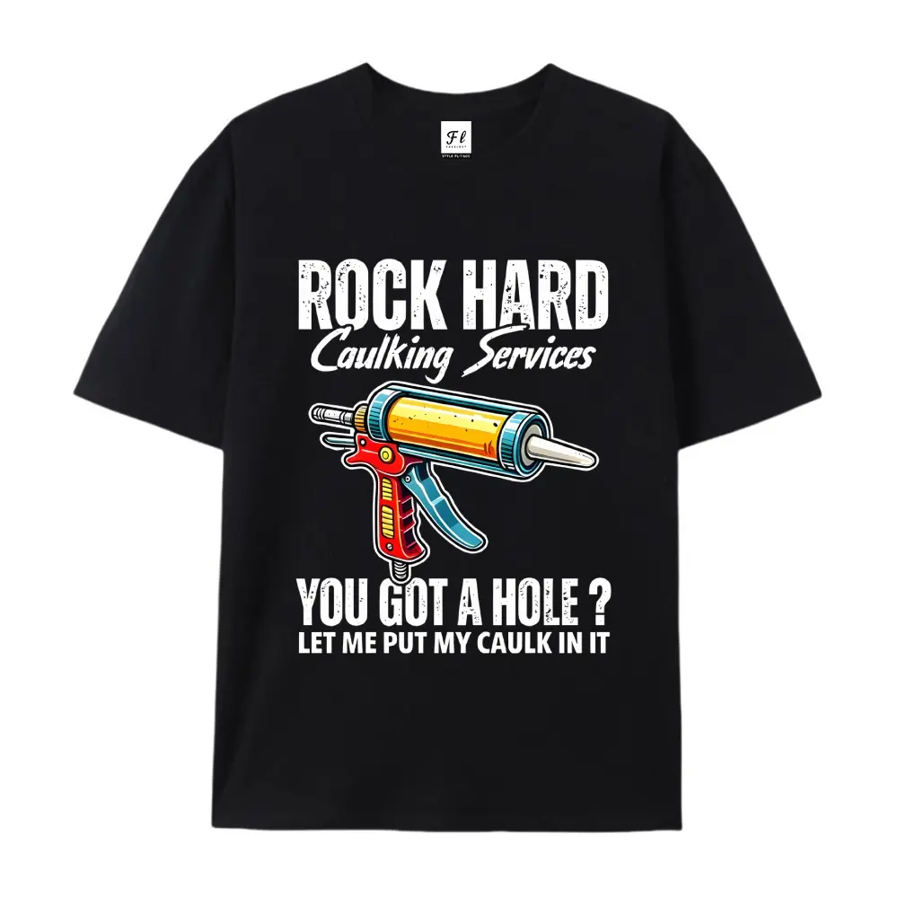 Vintage Grunge Letter Caulk Gun Printed Casual T-Shirt, Humorous Tradesman Slogan Basic Crew Neck Tee, Loose Breathable Work Wear Short Sleeve Top For Men