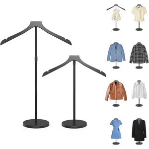 2 Pack Mannequin Torso, Adjustable Shirt Display Stand Height 20 to 34 Inches, Cap and Gown Display Stand Stable Clothing Garment Dress Form, Coat Jacket Hanger Easy to Install, Black