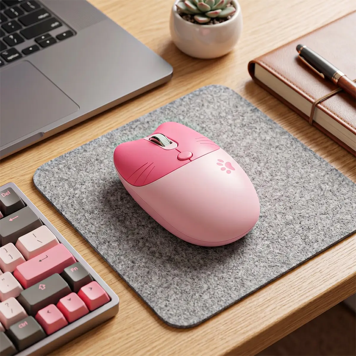 MOFii M3AG Wireless Cute Cartoon Cat Mouse, Color Block Paw Design Office Mouse, Plug & Play via USB Receiver, Compatible with Laptops & Desktops