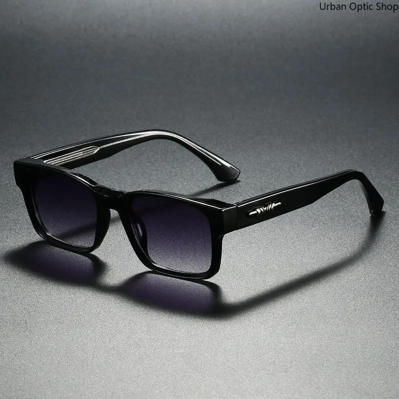 Men's Elegant Rectangular Sunglasses with UV400 Protection, Shiny Black Full Frame Fashion Shades with Metal Accents and Gradient Lenses for Daily Wear and Driving, Rectangle, Evening, Men's Sunglasses, Glamorous