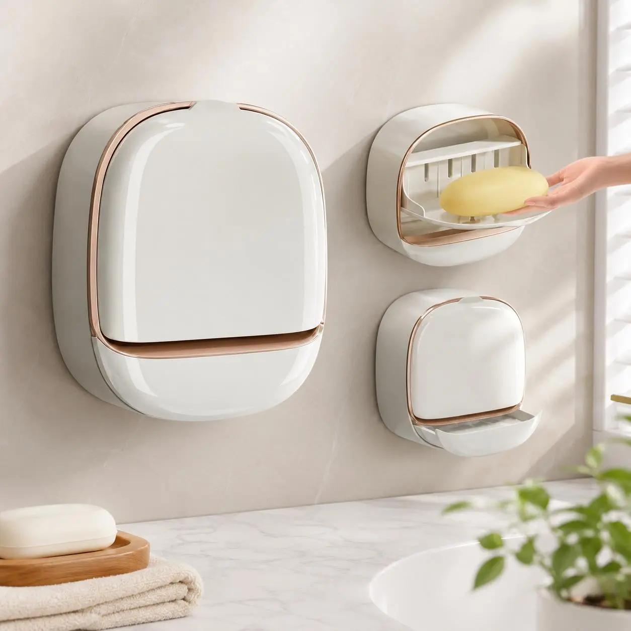 Adhesive Soap Holder for Shower Wall with Drainage Box, Waterproof Shower Bar Soap Holder Tray, Bathroom Stick on Soap Dish Wall Mounted, Kitchen Bath Hand Skin Soap Caddy Organizer dealsforyou summerwins