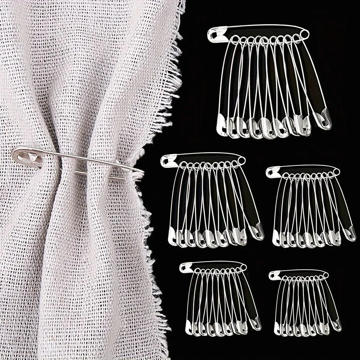 100pcs 100-Piece Metallic Silver Safety Pins: 5 Sizes for Sewing & DIY Projects Sewing Tools