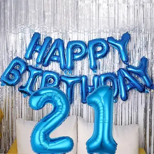 Blue 32-Inch Number 1-30 Aluminum Foil Balloons And 16-Inch 'Happy Birthday' Letter Balloons Set for Birthday Party Decoration