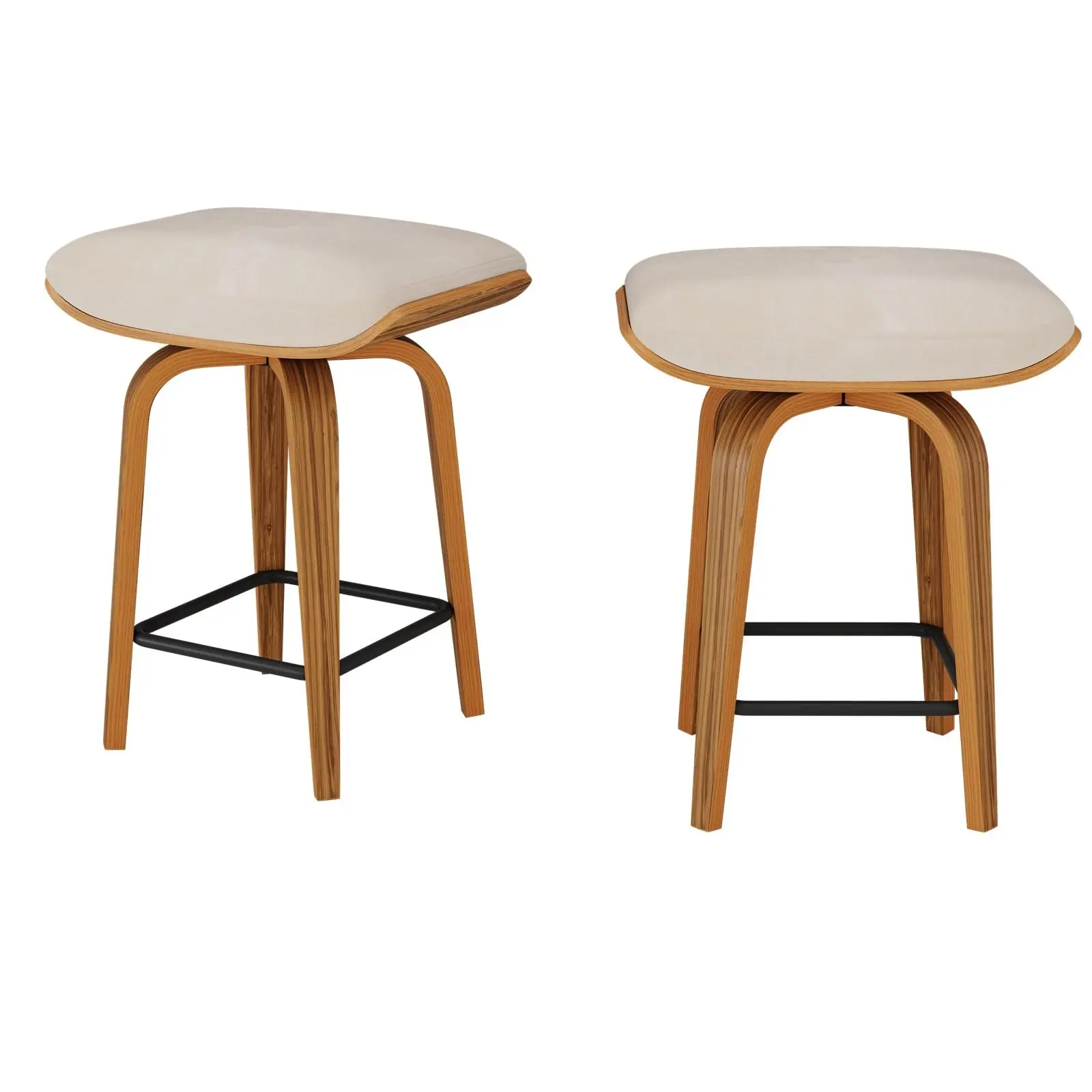 Garvee Modern Swivel Bar Stools Set of 2 – 26" Counter Height Backless Saddle Seats – Upholstered Velvet Cushion, 360° Rotating Bentwood Frame, Footrest – Ideal for Kitchen Island, Pub, Dining