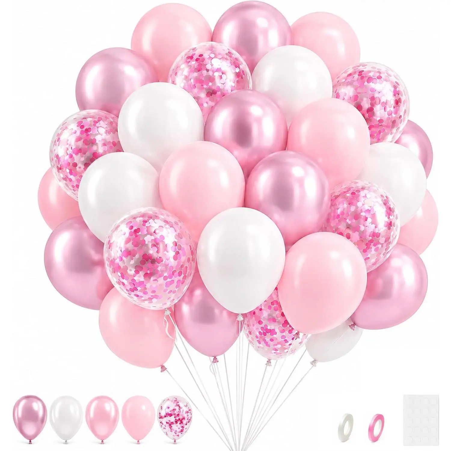 Light  and White Balloons,60pcs 12inch Metallic  Light   Confetti White Latex Balloons for Wedding Bridal Girl  Shower Christening  Shower Princess  Birthday Party Decor