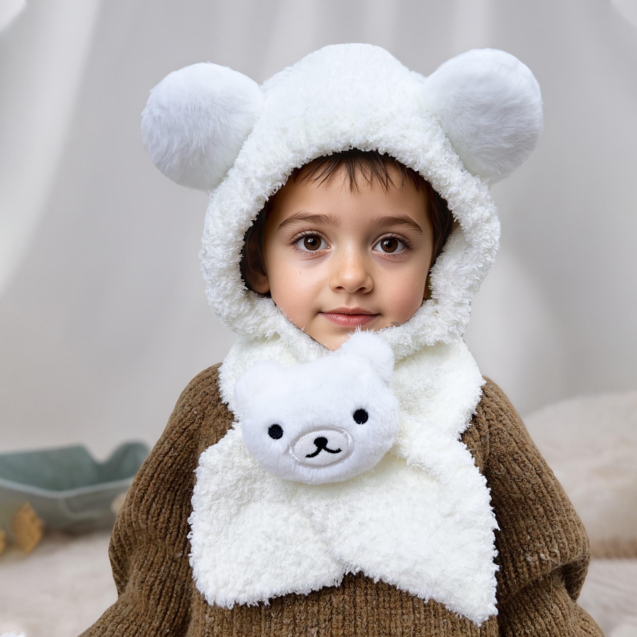 1pc Bear Ear Plush Knit Hat for & - Soft Warm Winter Hat with Scarf, Lightweight Stretchy Animal Design, Mixed Colors, Perfect for Christmas, Halloween, New Year & Everyday Wear, Holiday Gift, Playful Design, Cozy Texture, Winter Hat And Scarf For Boy, Ha