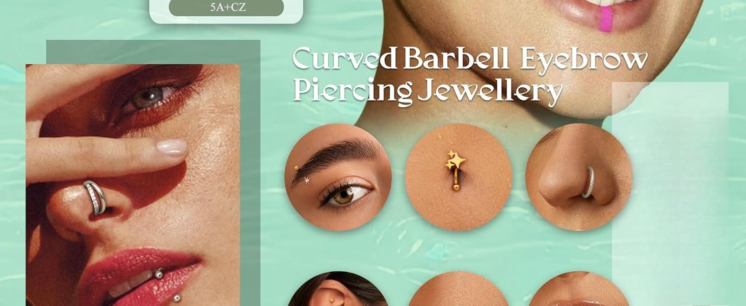 DB- 16G Ear Cartilage Piercing Jewelry, Medical Grade Steel Vertical Lip Stud, Gold Eyebrow Stud, Ear Cartilage Earrings, Women's Cartilage Bend Barbell Ear Cartilage Surface Tragus Piercing Jewelry, 14-Piece Pack-DB