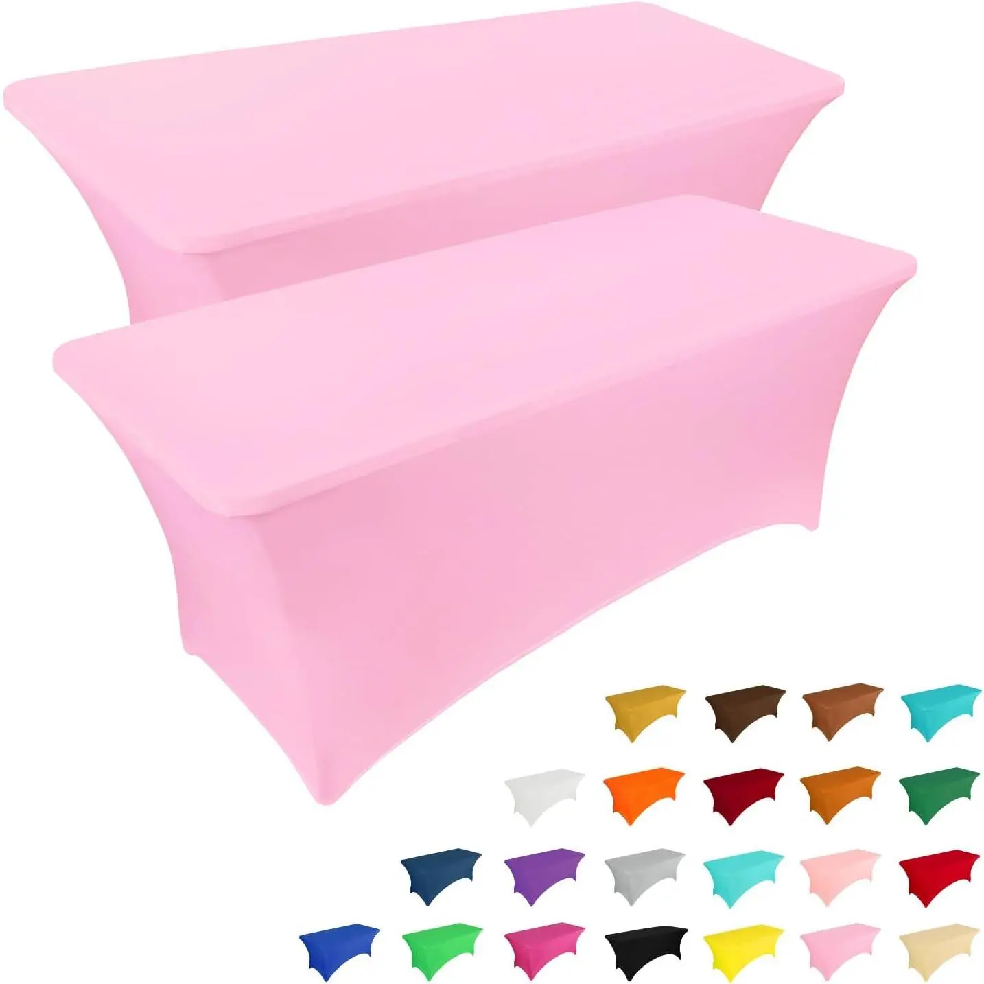 2 Pack 6FT Table Cloth for Rectangular Fitted Events Stretch Pink Table Covers Washable Spandex Spring Tablecloth Protector for Party, Wedding, Cocktail, Banquet, Festival