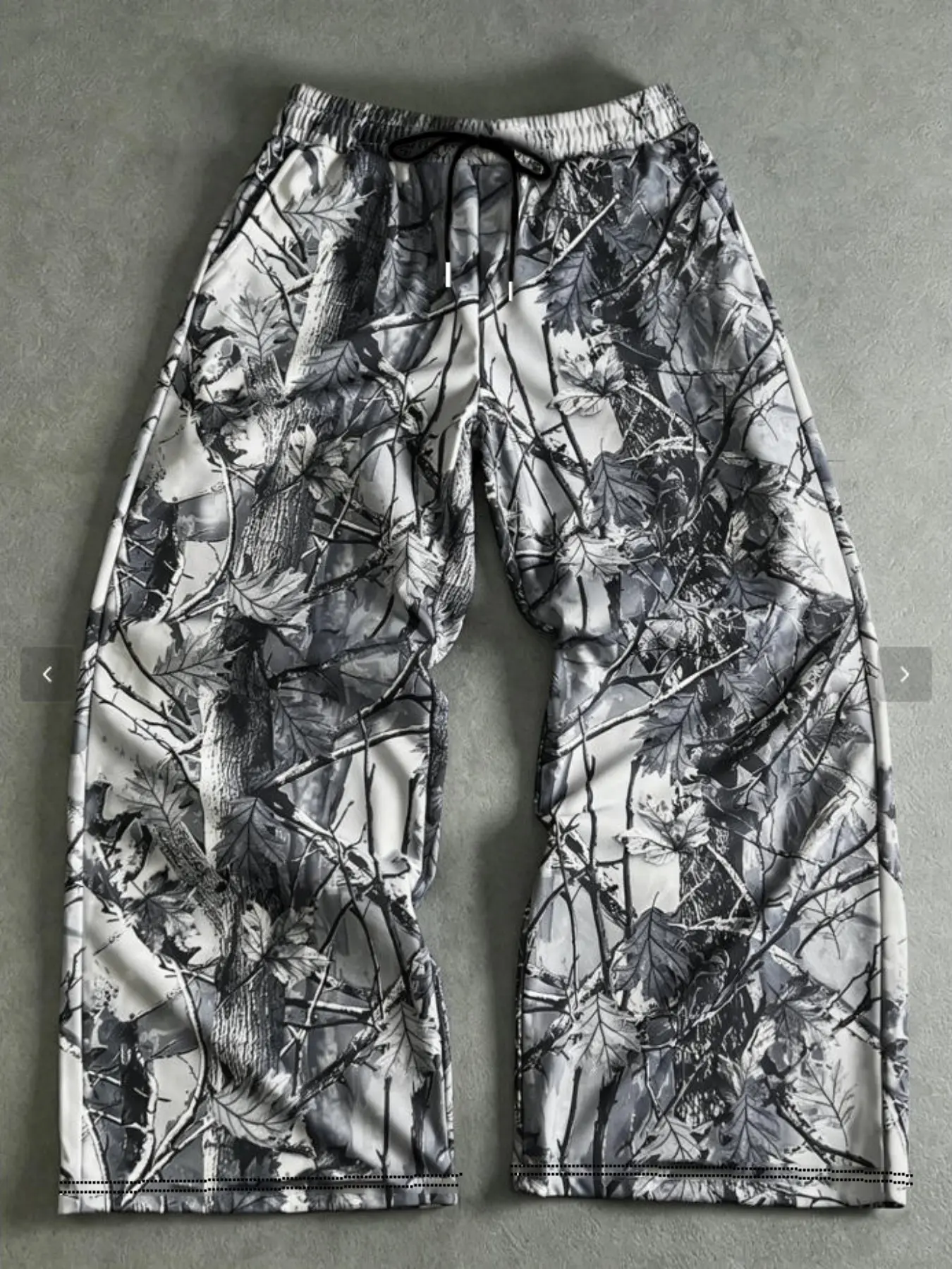 Y2K Black White Real Tree Camo Printed Sweatpants Opium Streetwear Wide Leg Baggy Track Pants Wrinkle Resistant Draped Loose Fit Joggers for Skateboard Street Photography