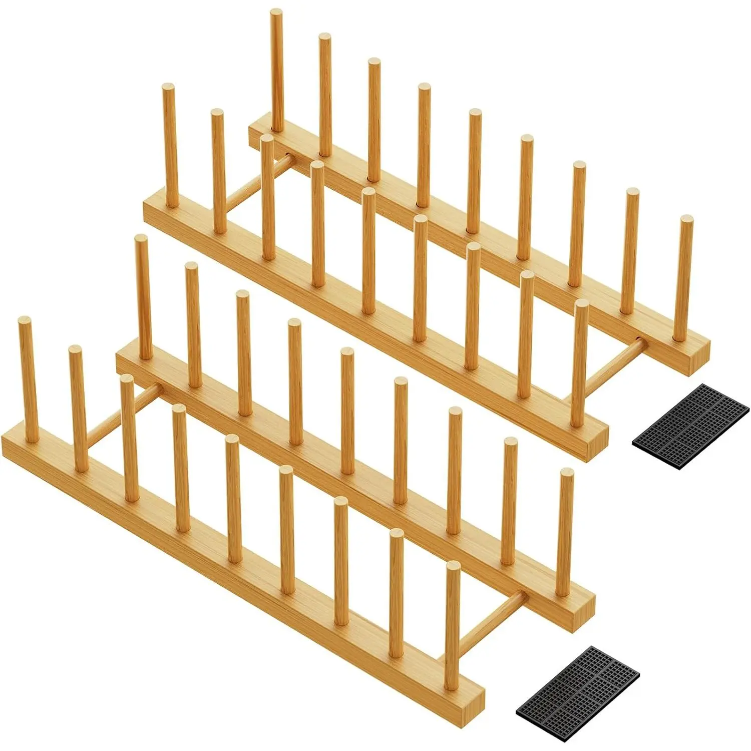 Solid Bamboo Dish Drying Rack - 2-Pack Wooden Household Plate Organizer with 8 Compartments, Vertical Holders for Kitchen Cabinet, Suitable for Pots, Ideal as a Gift, Pot, Vertical Holds