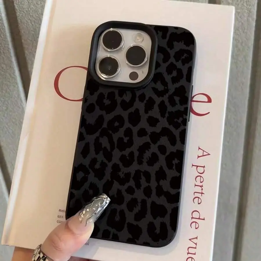 Black TPU Leopard Print Shockproof Fashion Phone Case Cheetah, Leopard Print Cheetah, Leopard Print Stylish Black Leopard Print Phone Case Compatible With Iphone 17 16 15 14 13 12 11 Pro Max XS XR X, Full-Coverage TPU Shockproof Protective Cover Spring