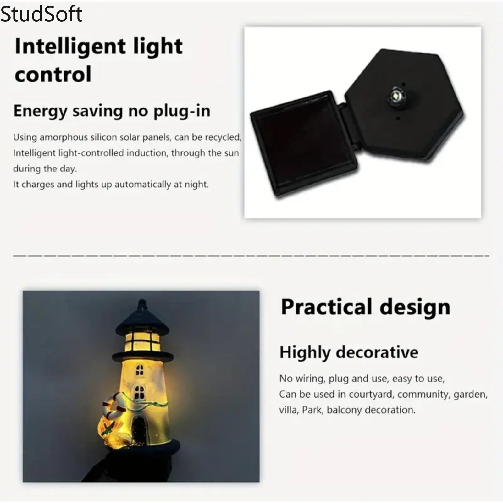 2026 New Solar Powered Lighthouse Garden Lights, LED Resin Nautical Pathway Lights, Outdoor Lawn Decor