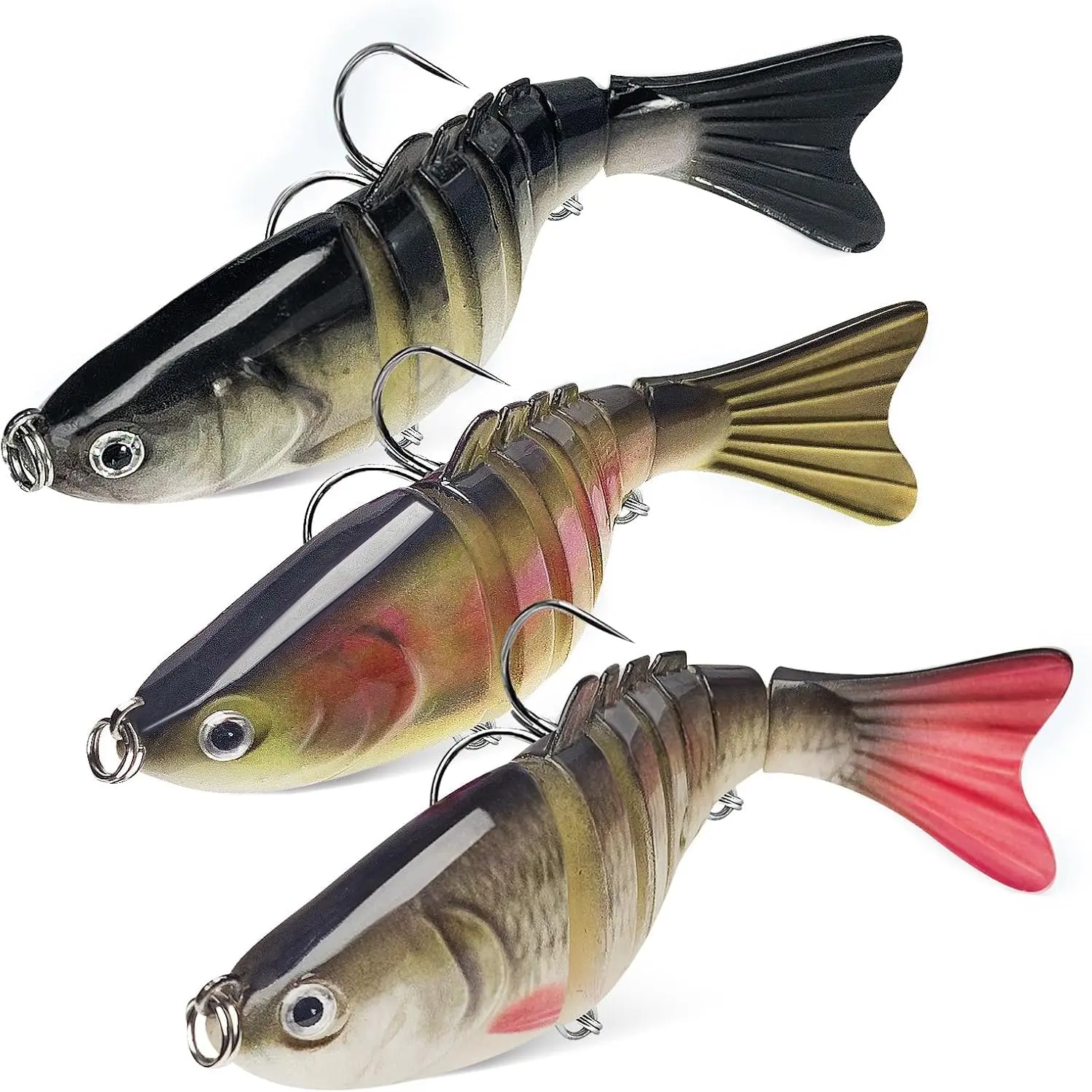 Multi-Jointed Swimbait Fishing Lures, Lifelike Segmented Bass Lures with Treble Hooks, Slow Sinking Hard  for Freshwater Saltwater, Trout Pike Walleye Fishing Tackle for Anglers