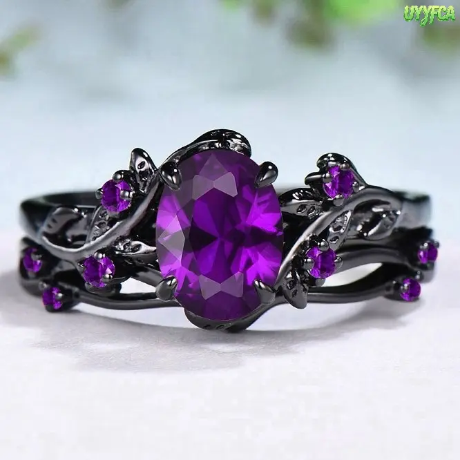 Vintage Gothic Stackable Rings Set for Women, Gunmetal Twisted Vine Band with Oval Ruby Gemstone, Hypoallergenic Anniversary Jewelry, Birthday, Gifts, Female, Daily, Faceted Stones, Tiny Side Accents