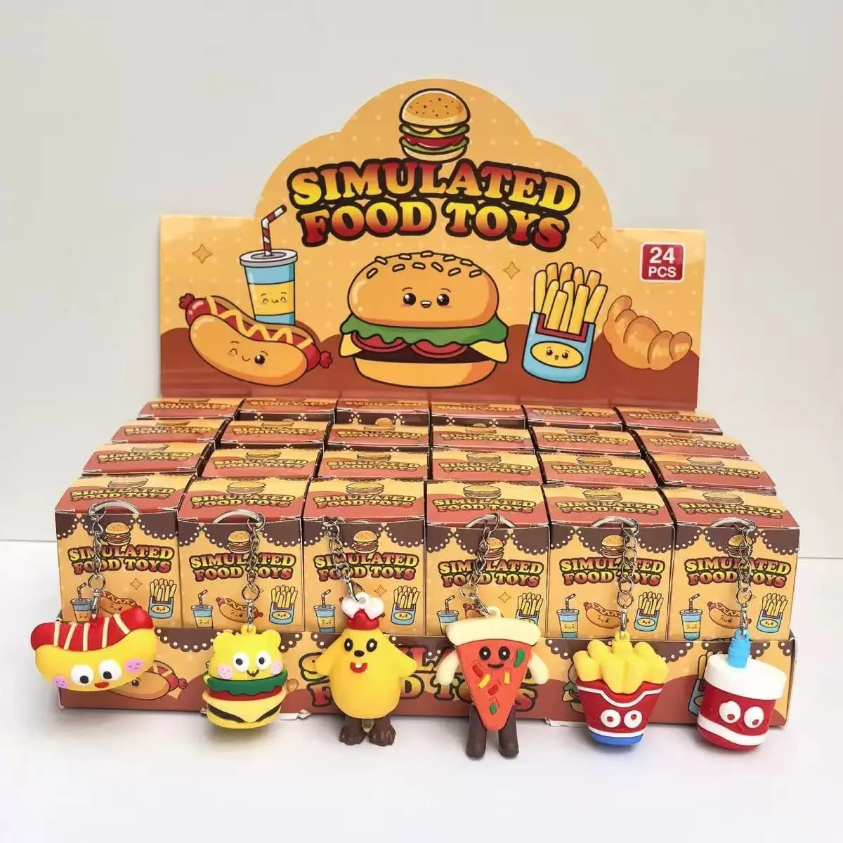 24pcs Cute Mini Burger Keychain Toys, Cartoon Blind Box Gifts, Mini Hanging Decorations, Fun Collectible Items for Kids & Adults, Cute Keychains