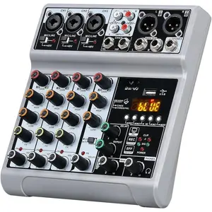 Audio Mixer, Sound Board Mixing Console with 5  Digital USB  Echo Delay Effect, 48V Phantom Power Stereo DJ Mixers for Recording, Live Streaming, Podcasting (BM-05 5 canales)