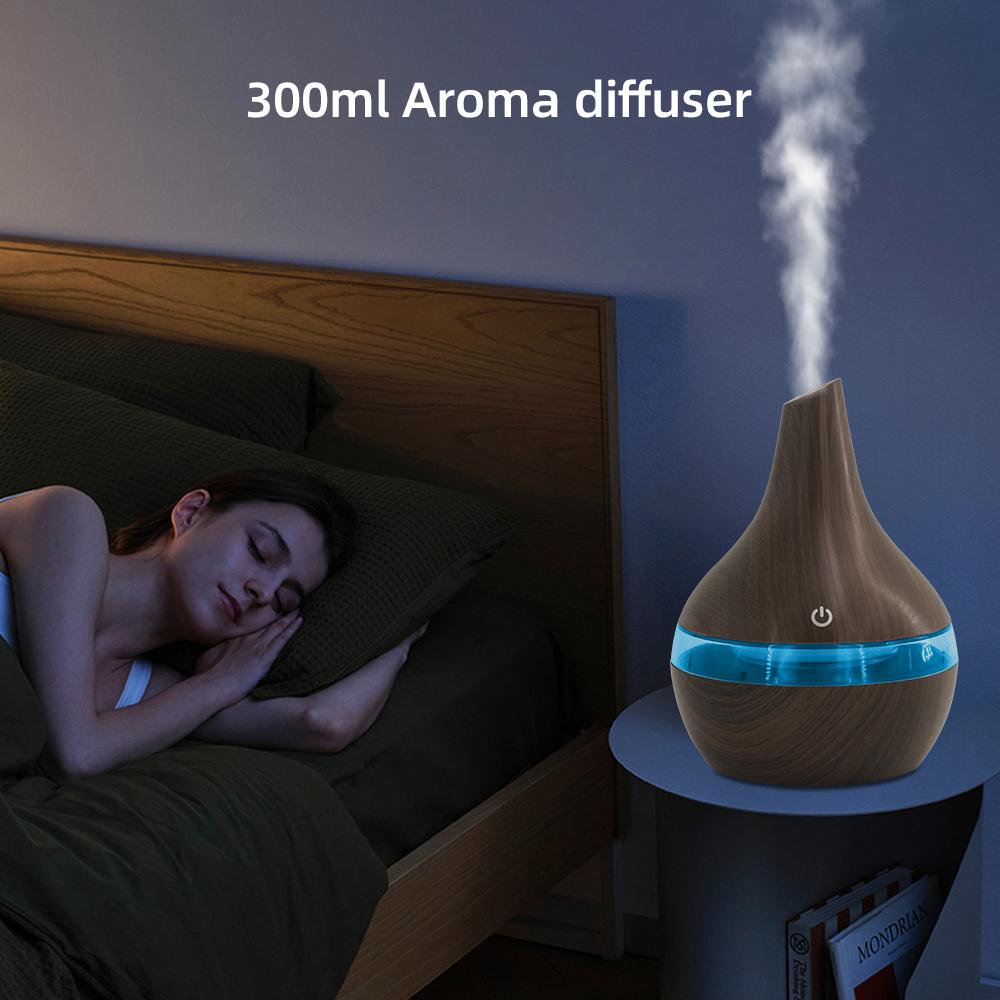 300ml Aromatherapy Essential Oil Diffuser Humidifier Ultra Quiet, USB Operated with 7 Color Changing LED Night Light Lamp, Auto Shut Off for Home Office Bedroom Yoga Meditation Room Gift