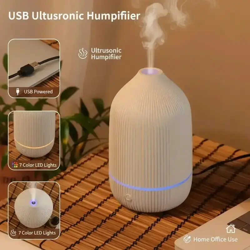 USB powered portable ultrasonic aromatherapy machine, essential oil diffuser, Aroma diffuser humidifiers, 100ml aromatherapy diffuser, suitable for home and office use, 7-color LED ambient light fragrance diffuser, automatic shutdown, Travel Humidifier