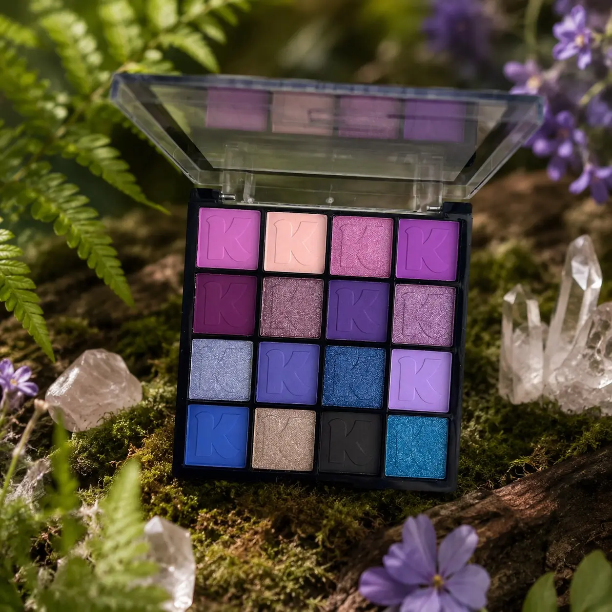 16 Color Cool Blue Premium Shimmer Eyeshadow Palette, Matte, Fine Glitter, Metallic, Sparkle Texture, High Pigmentation, Gothic Smoky Eye Makeup for Halloween