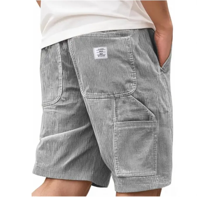 2026 American-style men's retro corduroy casual shorts--new summer fashion multi-pocket practical shorts, suitable for street and daily wear