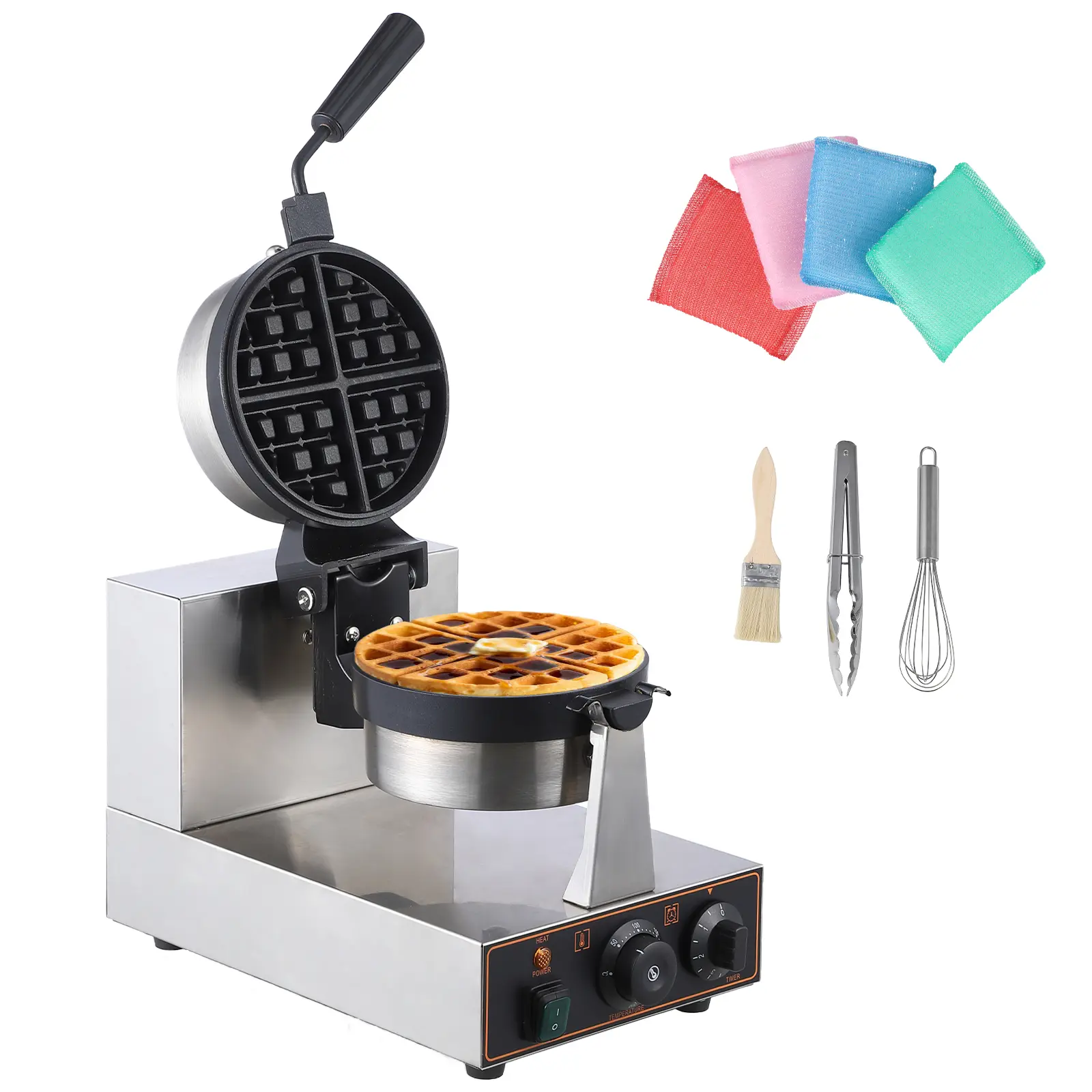 360° Rotating Belgian Waffle Maker – Double Non-Stick Stainless Steel Plates, Adjustable Temperature & Timer, Anti-Scald Handle – Easy Clean Heavy Duty Electric Waffle Iron for Restaurant, Bakery & Home – Versatile Dessert Appliance