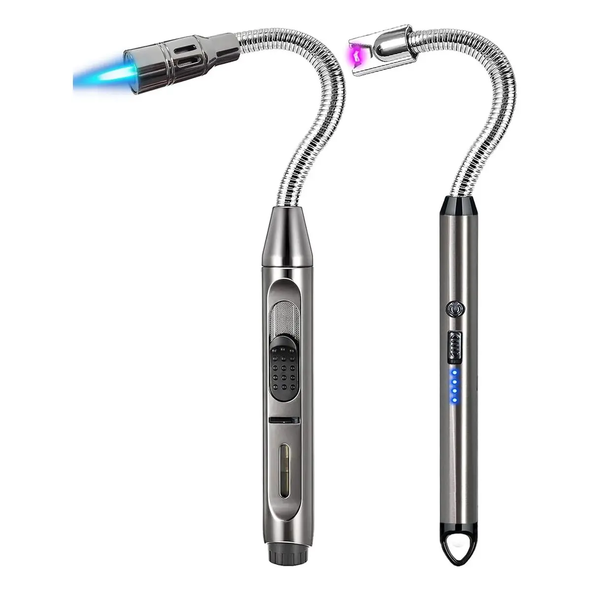 2-Pack Rechargeable Electronic Arc Candle Lighter, 10.23 Inches Long Adjustable Intensity Windproof Fire Lighter with 3.15 Inches Flex Neck, USB Charging, for Camping BBQ Grill, Outdoor, Windproof Flames