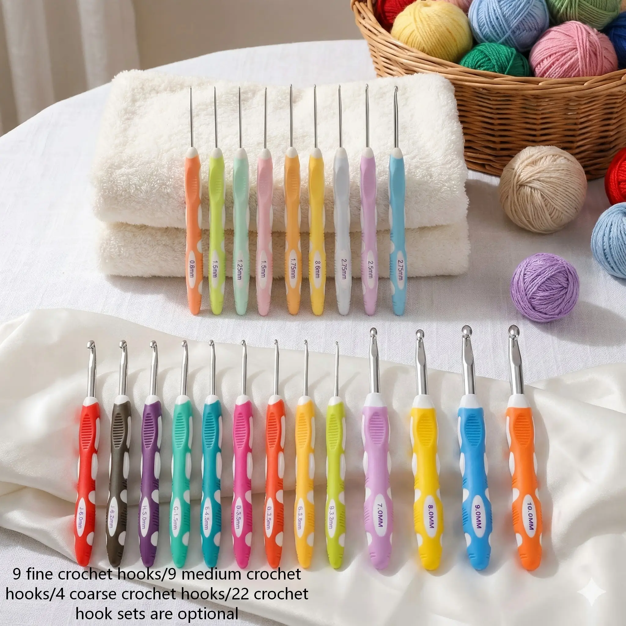 Luxury Metal Head Crochet Hook Set, 0.8-10mm Sizes, Ergonomic Design, Non-Slip Rubber Handle, Multi-Purpose for DIY Crafts