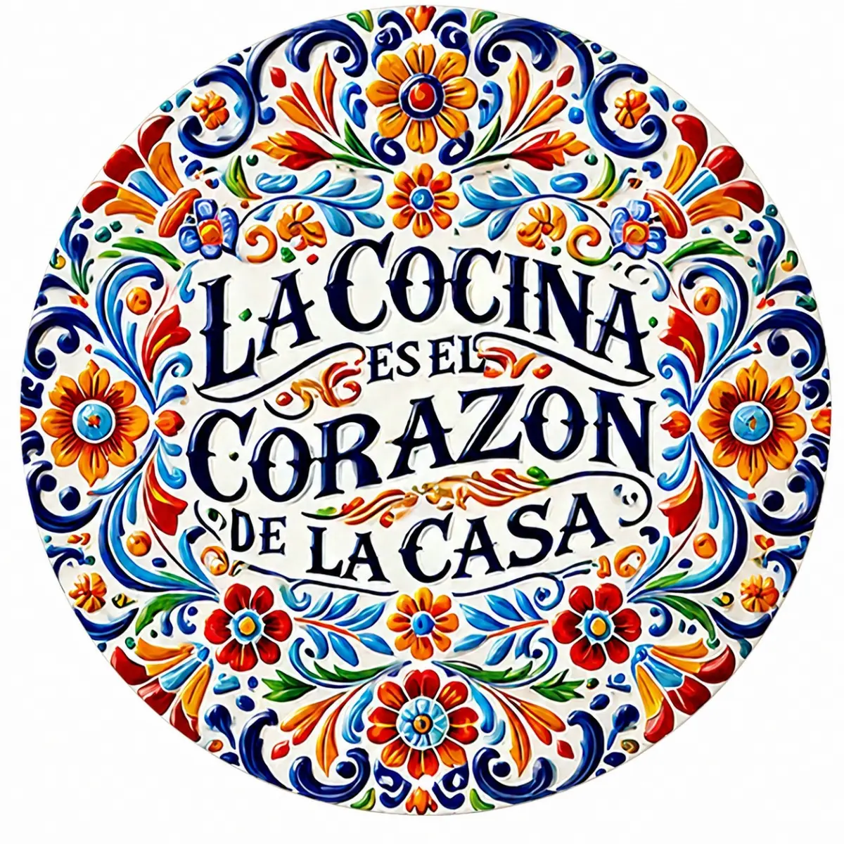 8x8,12x12Inch Mexican Talavera Metal Kitchen Sign, Colorful Floral Decor with Spanish Quote "La Cocina Es El Corazon De La Casa", Decorative Rustic Farmhouse Home Plaque for Kitchen-Dining Room, Housewarming Gift, Wall Decor, Kitchen Decor