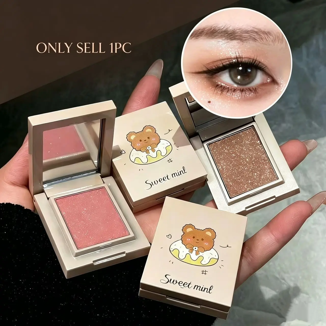 SWEET MINT Multi-Use Eye & Face Powder Soft Mochi Texture Pearlescent Fine Shimmer Eyeshadow Highlighter Brighten Under Eyes Daily Makeup
