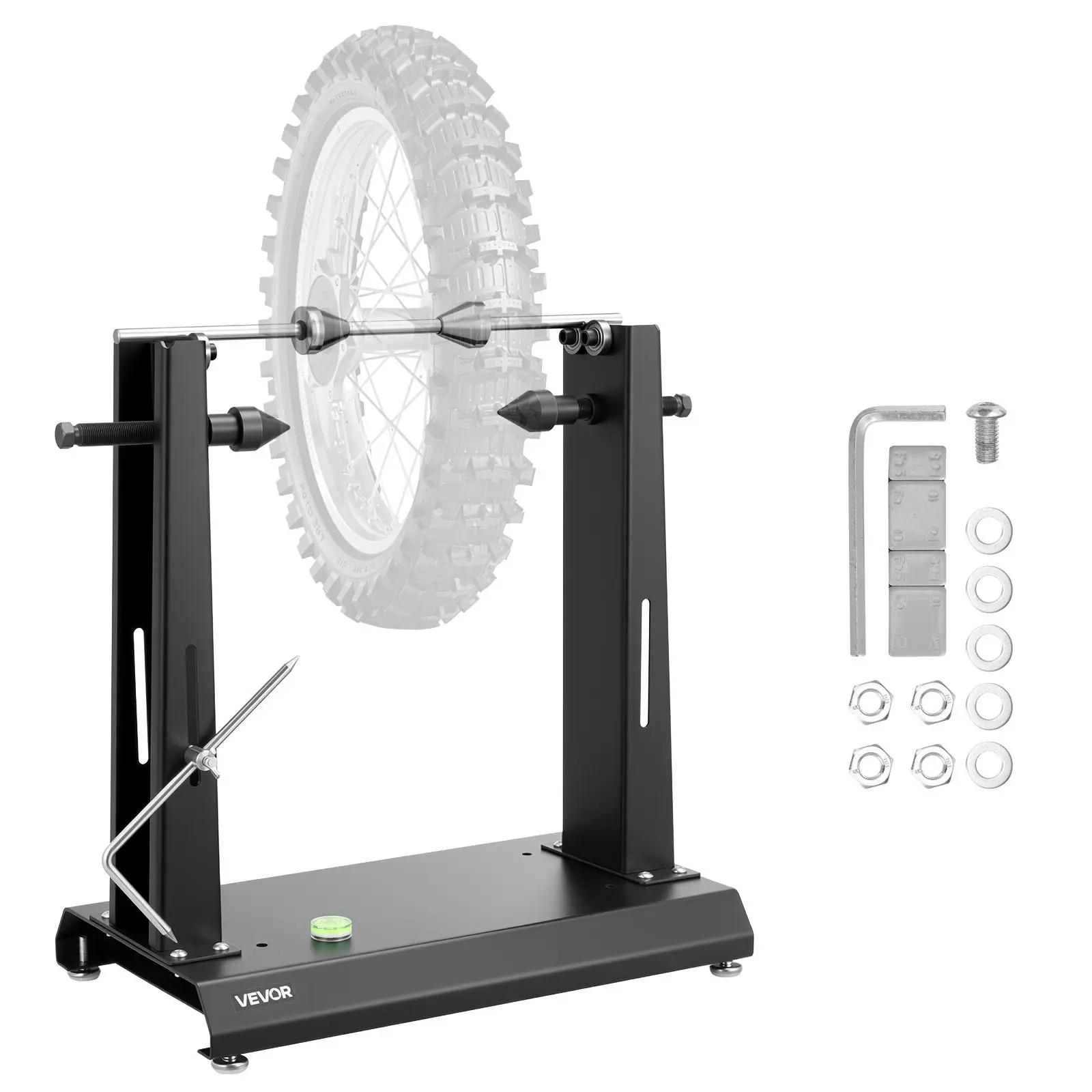 VEVOR Carbon Steel Motorcycle Wheel Balancer, 88.2 lbs Capacity, 35-in Wheel Dia Truing Stand with Adjustable Centering Cones, Truing Pointer, Flexible Balancing Tools for Single User Bikes, 35-Inch Wheel Dia