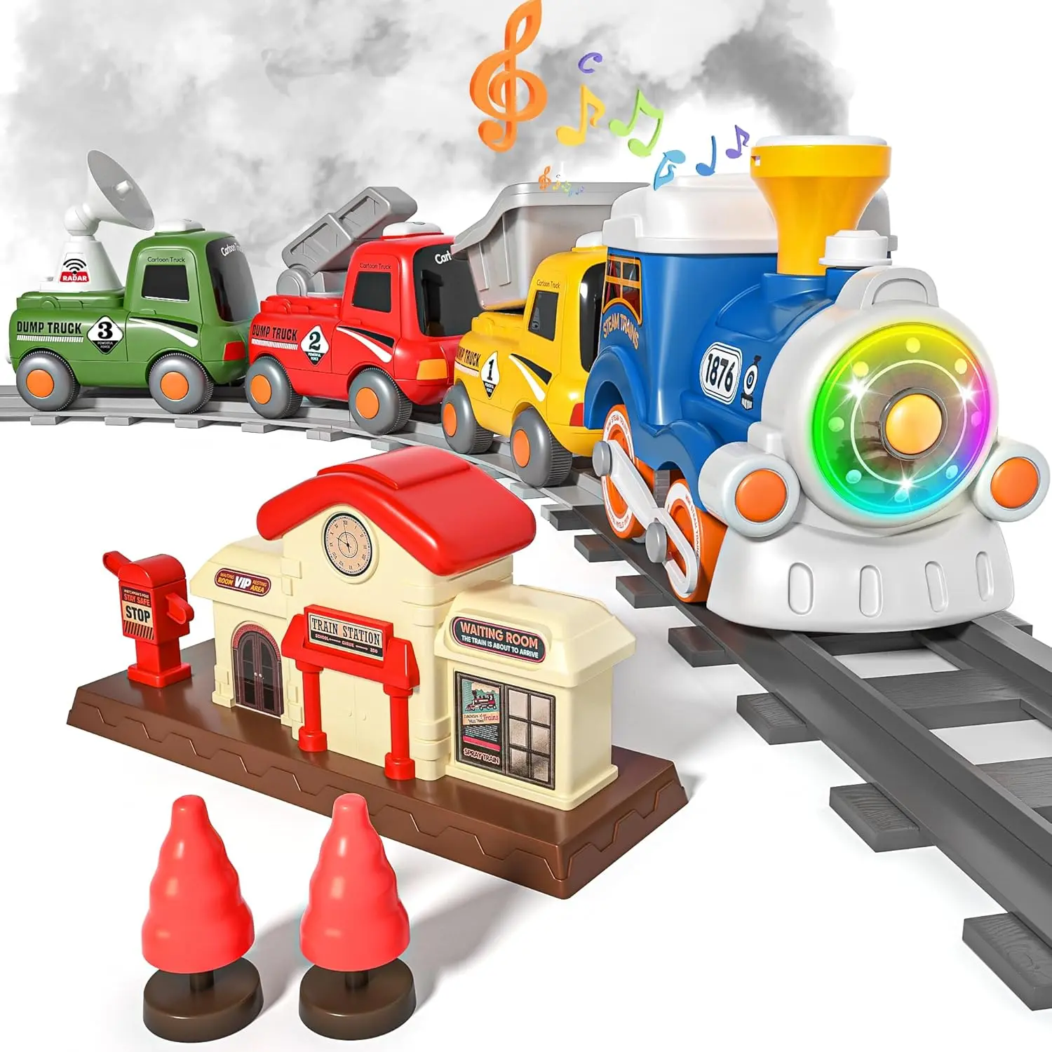 TOPLIVIN Train Set for Toddlers w/Steam, Music & Lights - First Choo Choo Train for Toddlers, Electric Train Set for Kids, Magnetic Train Toys, Christmas Birthday Gifts for Boys Girls