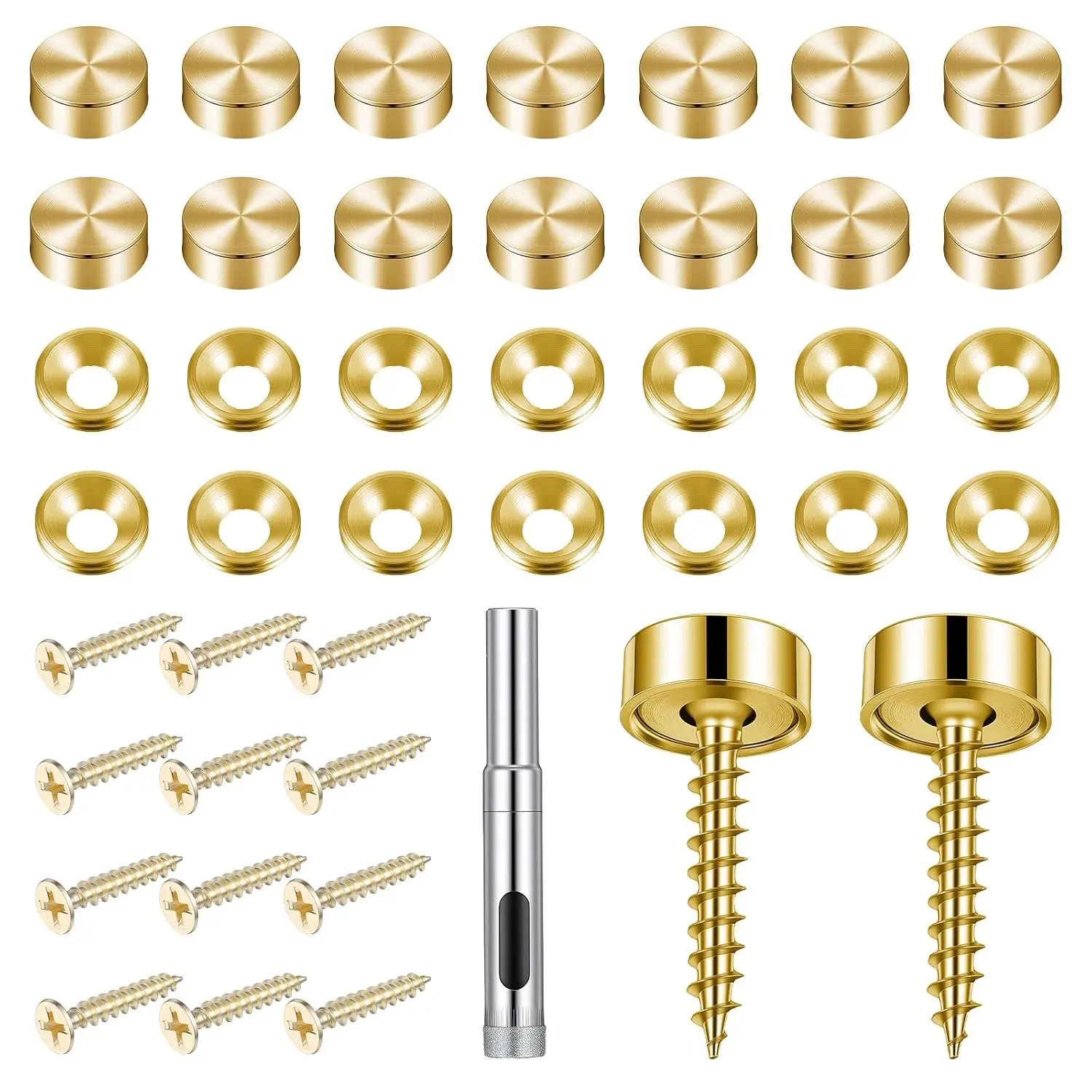 16 count Brass Screw Caps Decorative  Screws Mirror Screws Decorative Nails for Cabinet Doors, Windows, Mirrors Fixed Nails, Wooden  0. Inch ()