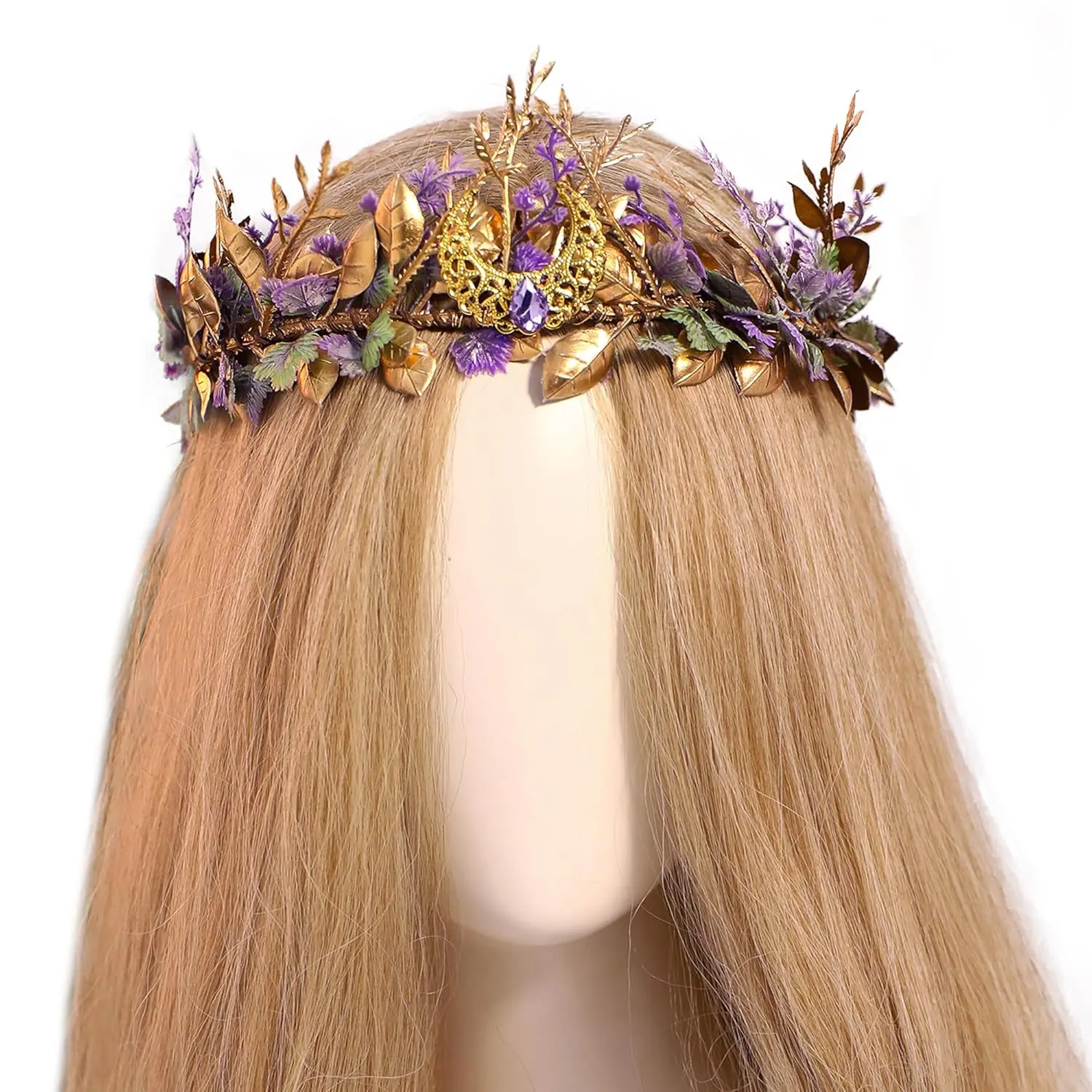 Woodland Flower Fairy Crown - Renaissance  Floral Headpiece Medieval Forest Leaf Circlet for Women  Halloween Princess Fantasy Aesthetic