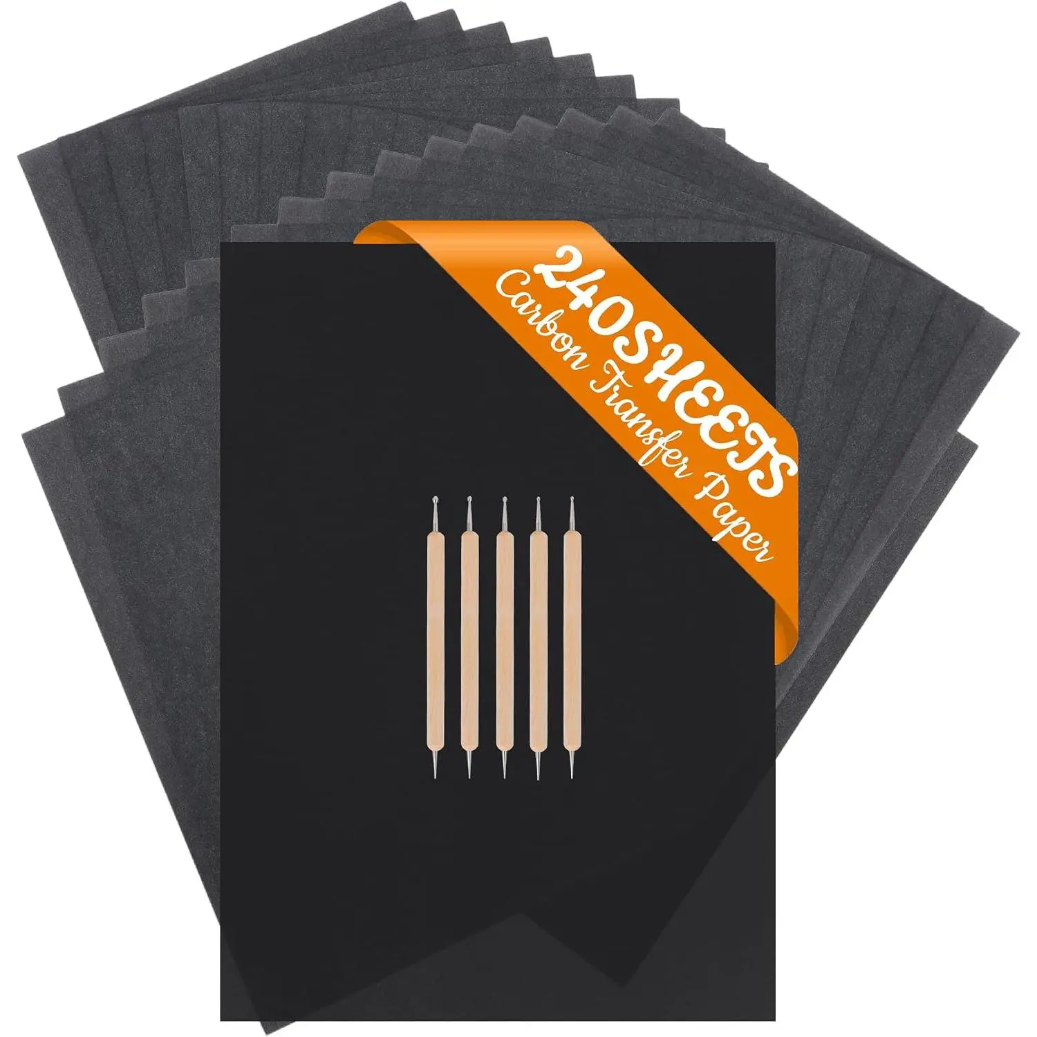 240 Sheets Carbon Paper for Tracing, A4 (8.3 x 11.7 Inch) Black Graphite Transfer Paper, No-Smudge Carbon Paper with 5 Embossing Stylus, Tracing Paper for , Fabric, Canvas, DIY Craft