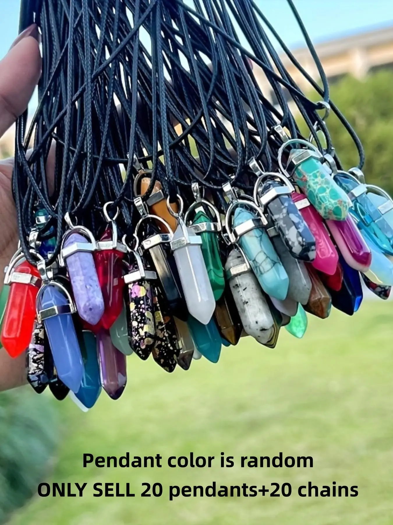 20-Piece Multicolor Chakra Pendants and Adjustable Faux Leather Necklace Set, Boho Style, Halloween Jewelry, 20 Pendants + 20 Necklaces