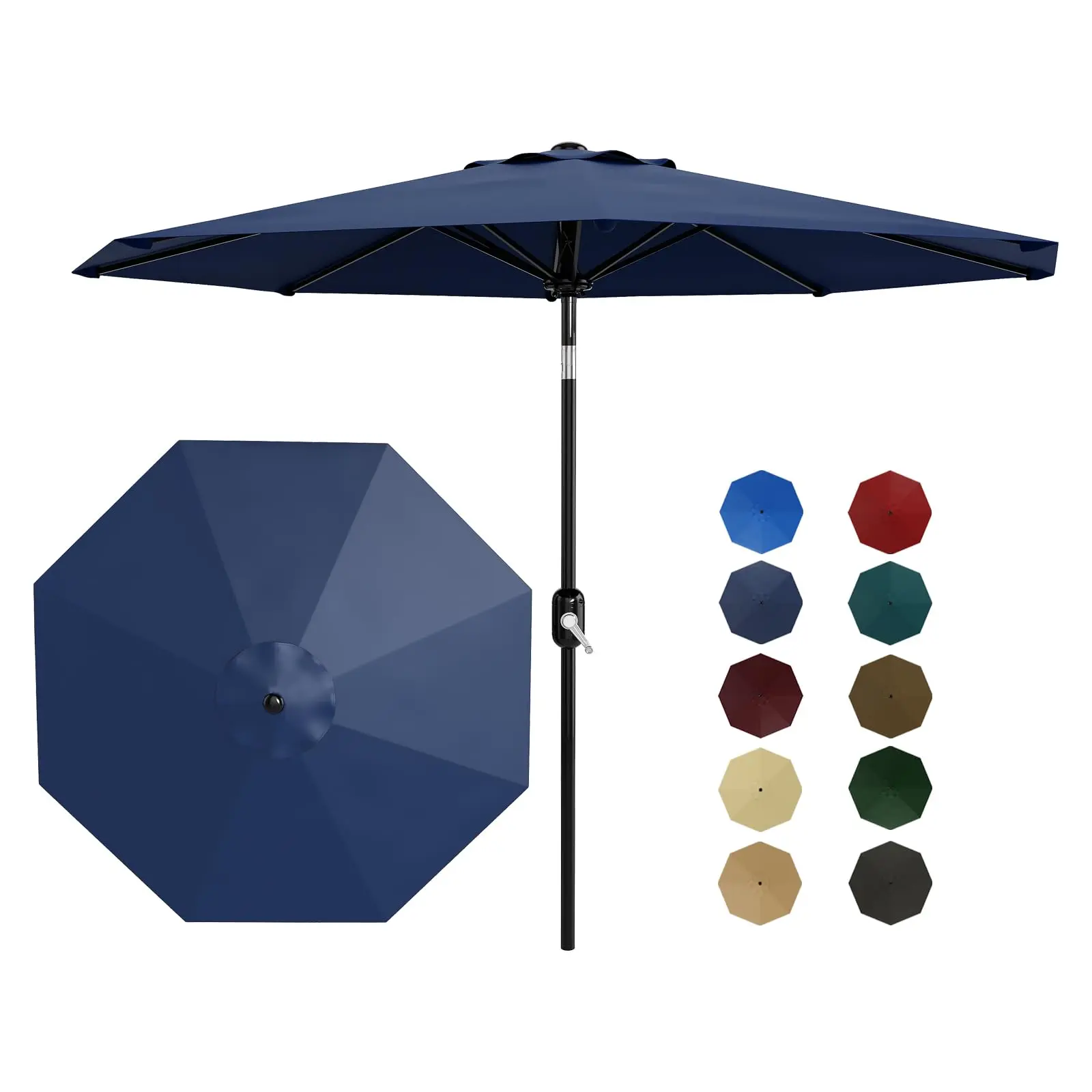 10ft Patio Market Umbrella - Outdoor Crank Lift & Push-Button Tilt Parasol with 8-Rib Iron Frame, UV-Resistant Waterproof Polyester For Garden, Pool