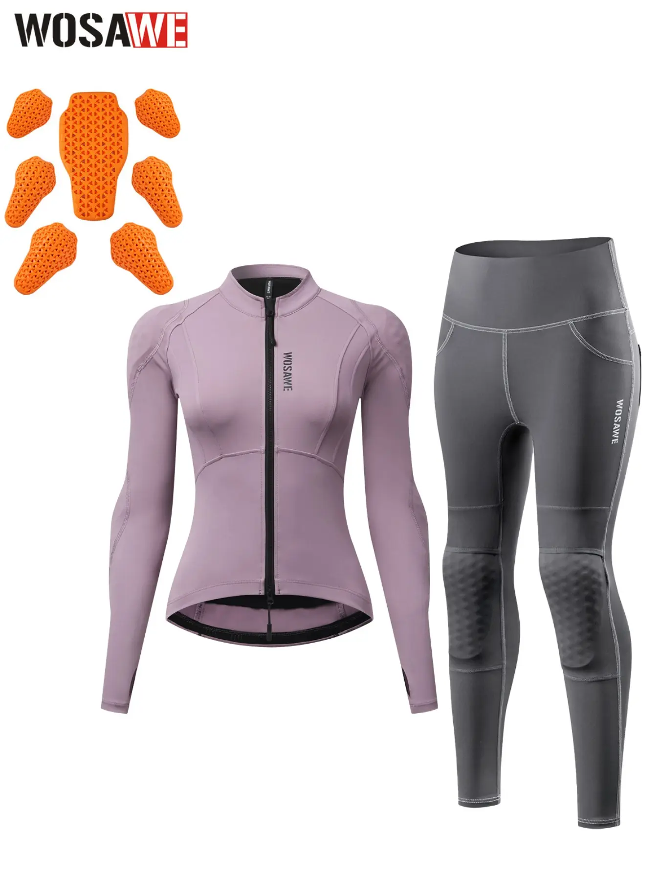 WOSAWE Women Motorcycle Riding Set Breathable Stretch Top & High Waist Hip Lift Riding Pants With Reflective Details Pad Storage Pockets For Daily Commute Breathable Sports Suit Breathable Sportswear