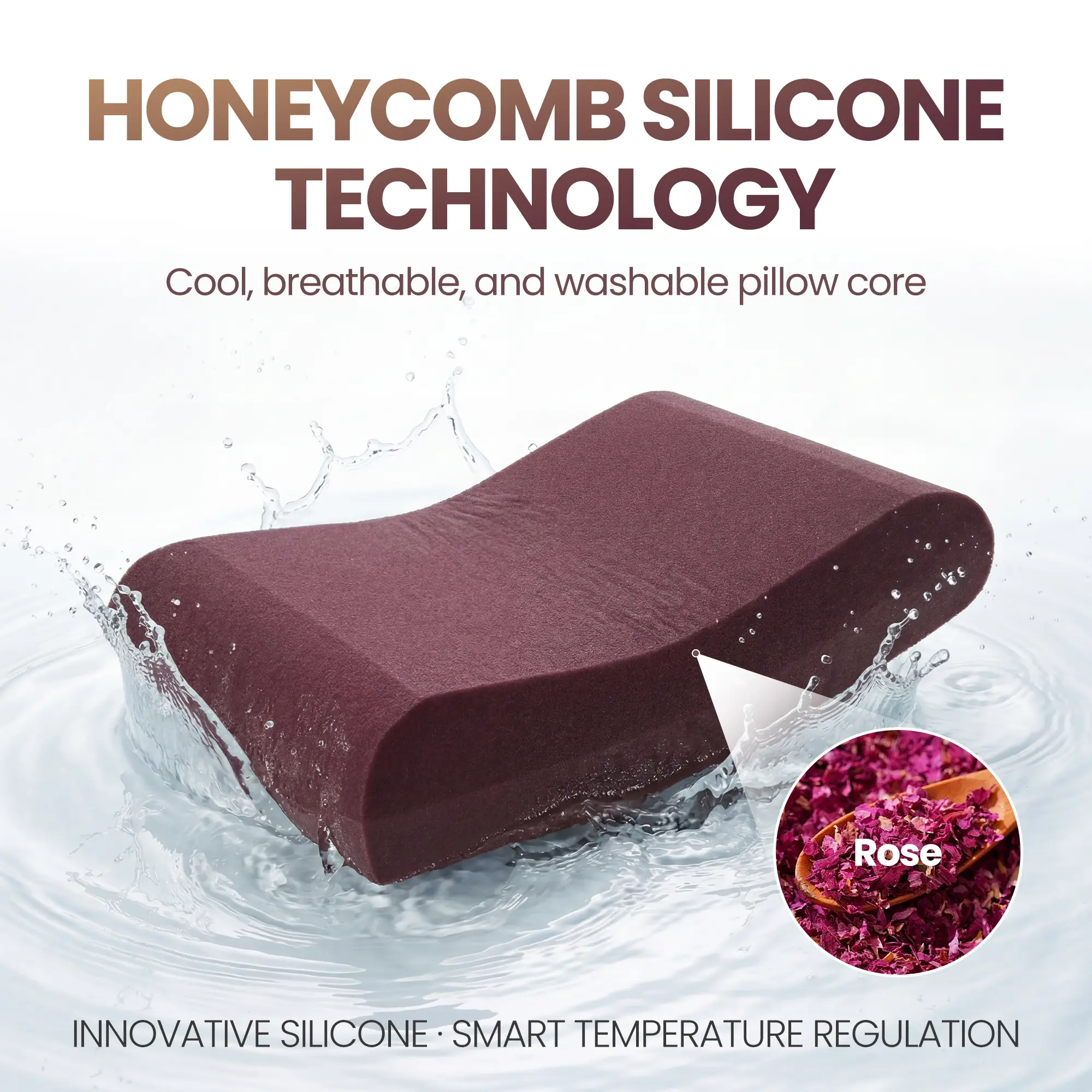 6D Honeycomb Silicone Cooling Cervical Support Pillow - Adjustable, Fully Washable, 3 Versions (Rose/Graphene), 4 Sizes, Healthcare Neck Support for Back & Shoulder Relief