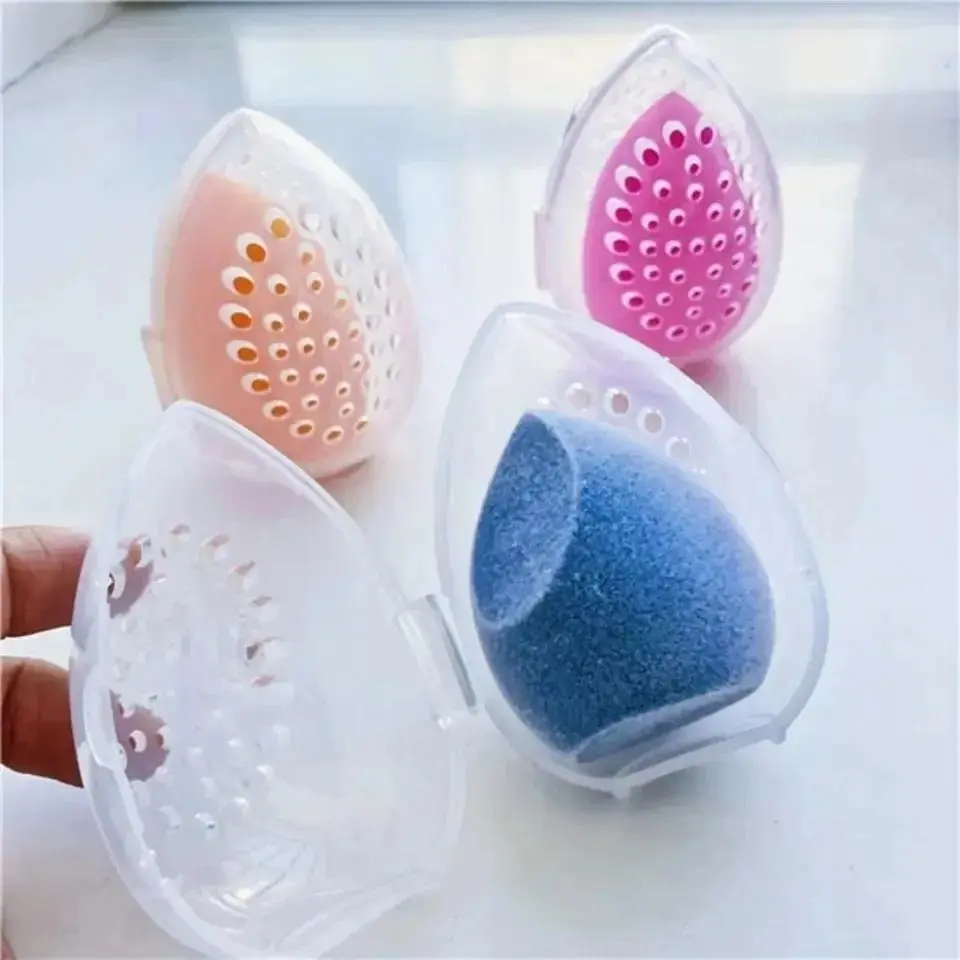 Portable Makeup Sponge Holder, Egg Shaped Travel Case with Ventilated Lid for Drying and Storing Beauty Blenders and Puffs