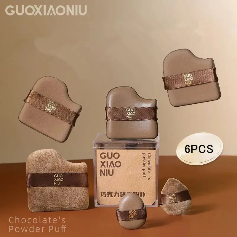 Mini Chocolate Makeup Sponge Set, 6 Pcs, Dry Wet Use, Cushion Velour Sponge, Nose Concealer Blush Tool, Beauty Supplies