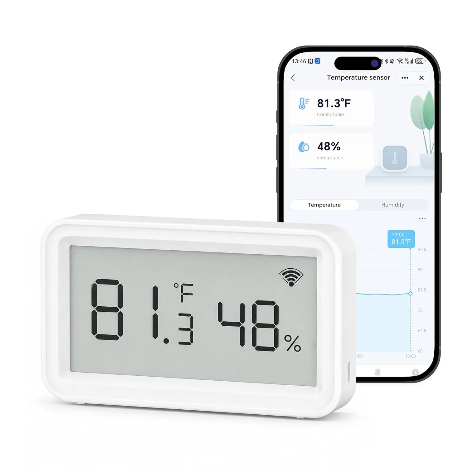 Smart WiFi Thermometer Hygrometer, Indoor Wireless Temperature Humidity Sensor with Electronic Display, App Notification Alert, Free Data Storage Export, Digital Remote Monitor for Home Room (1)