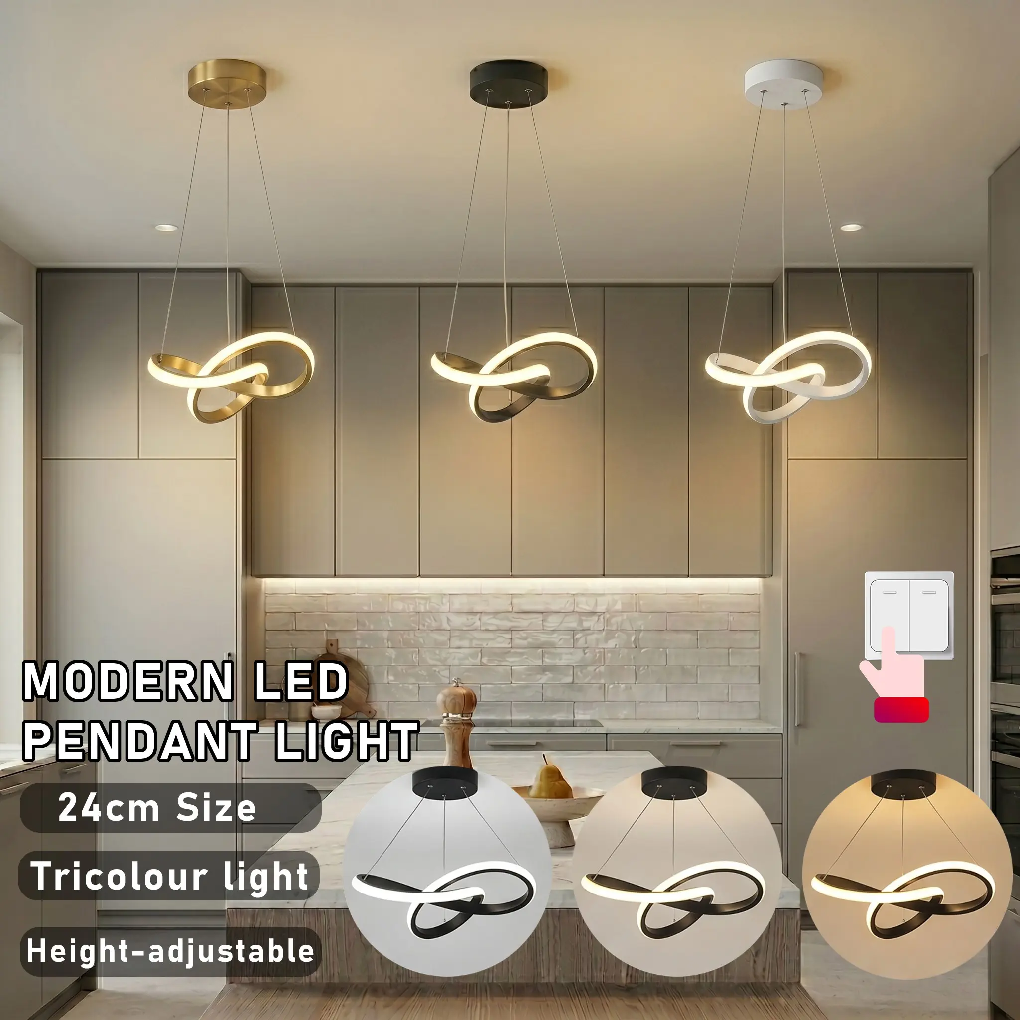 Modern LED Pendant Light, Home Decor Light, Decorative Lights, Indoor Lighting, Dimmable Lighting, Creative Clover Line Design, Gold, 24cm Size, Ideal for Hallway Entry Study Bedroom Dining Room
