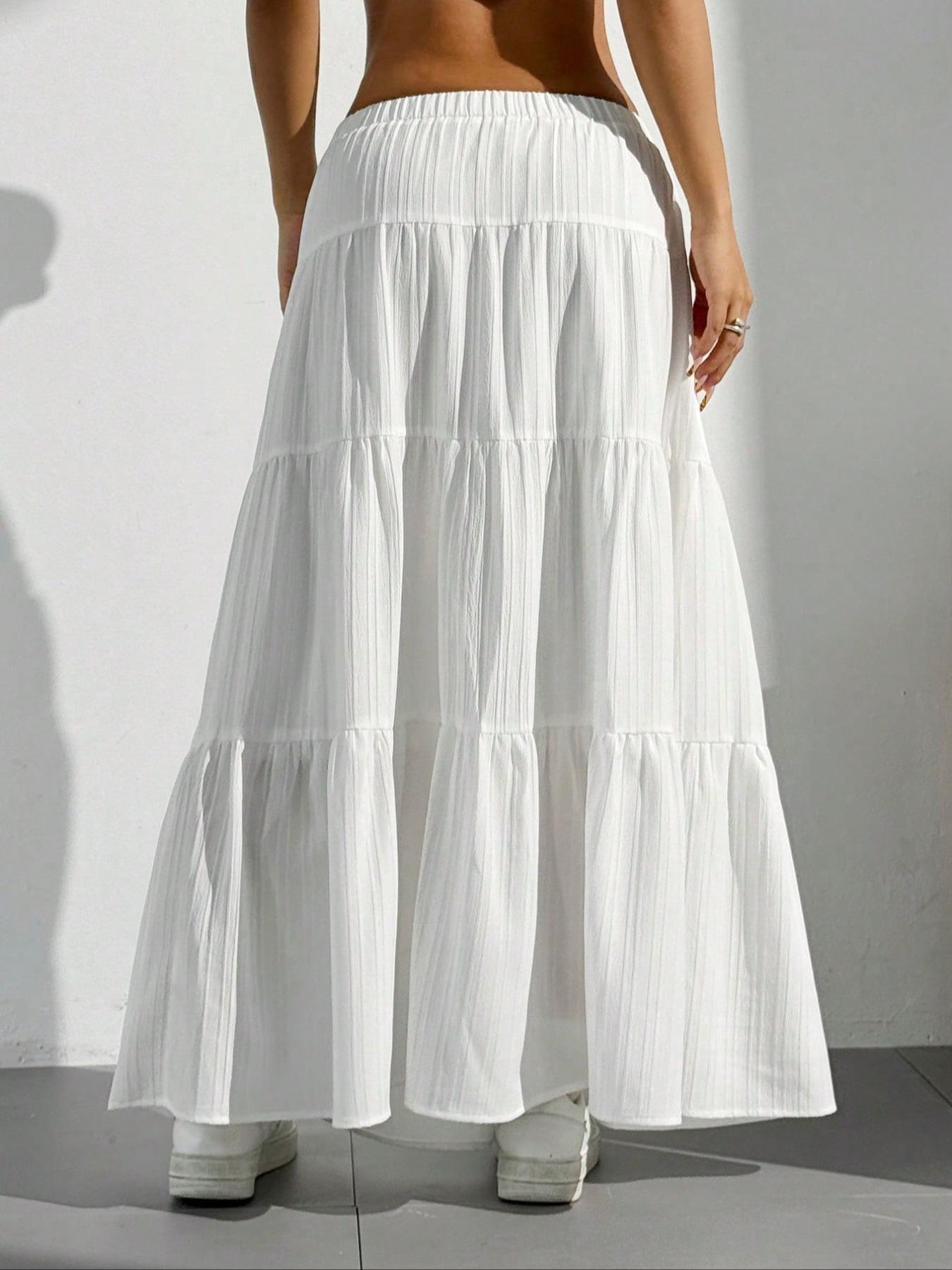 Women's Plain Ruffle Trim Skirt, Casual Fashion Long Skirt for Daily Wear, Ladies Bottoms for All Seasons, Ruffle Hem Skirt